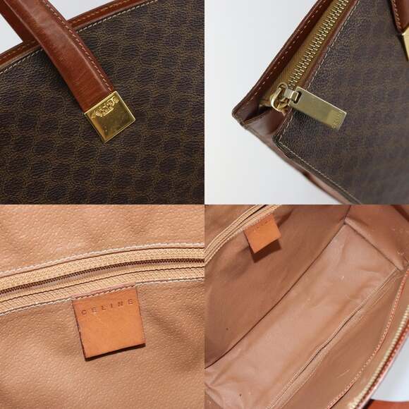 CELINE Macadam Canvas Hand Bag Pvc Leather Brown Gold - Picture 11 of 13